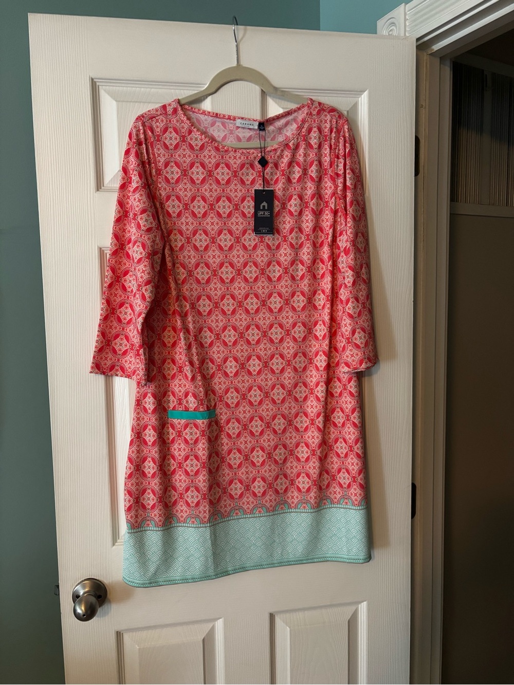 Cabana Life Coral and Mint Printed Midi Shift Dress